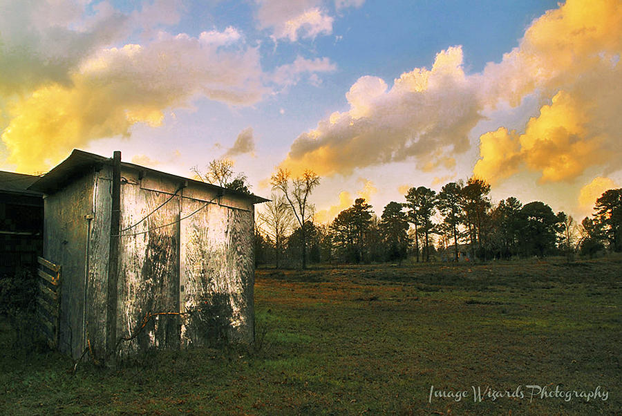 Old Well House And Rose Gold Clouds Digital Art by Pamela Smale Williams