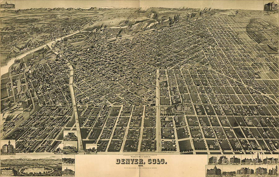 Denver Drawing - Wellges Birdseye Map of Denver Colorado - 1889 by Eric Glaser