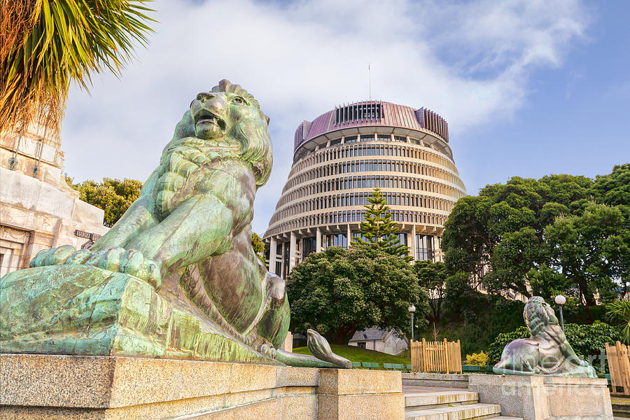 Lion Photograph - Wellington The Beehive Parliament Buildings New Zealand by Colin and Linda McKie