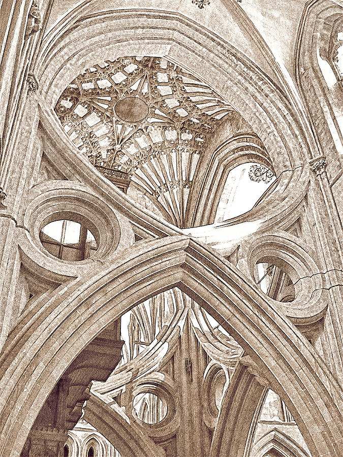 Wells Cathedral Interior Lines and Shapes Sketch Brown Photograph by Menega Sabidussi