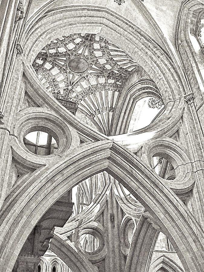 Wells Cathedral Interior Lines and Shapes Sketch Grey Photograph by Menega Sabidussi
