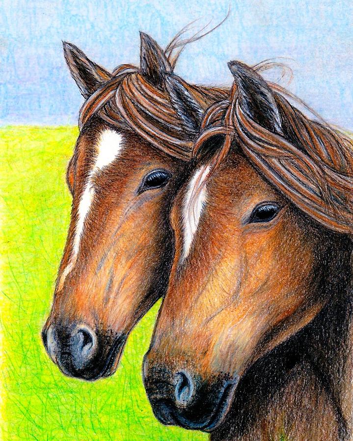 Horse Painting - Welsh Mountain Ponies by Jo Prevost