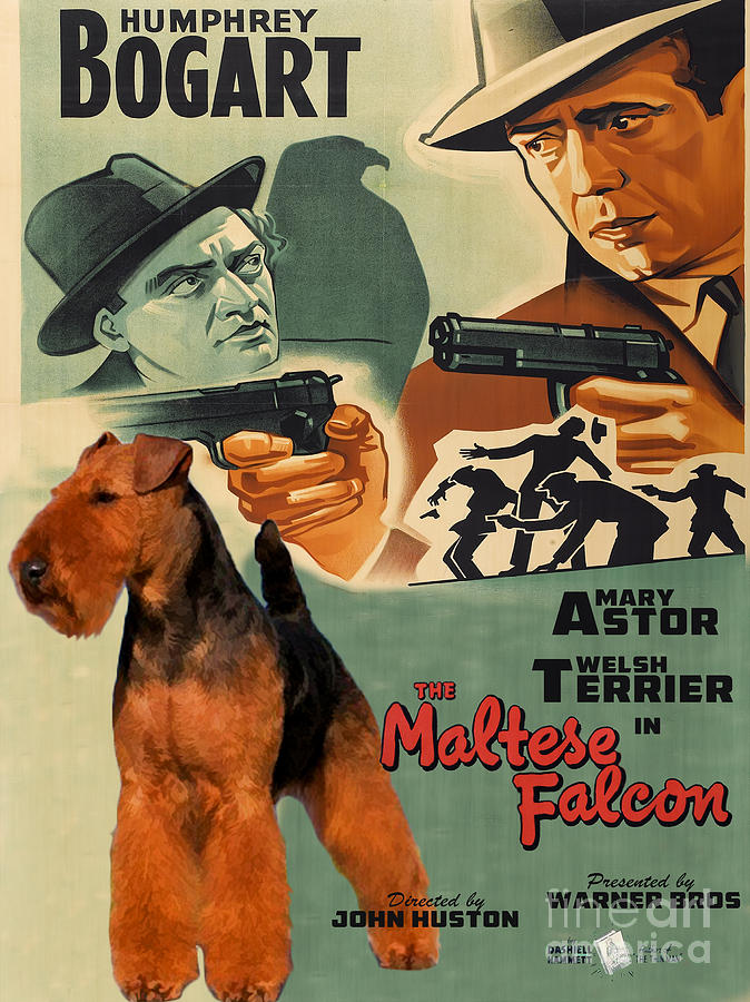 Welsh Terrier Art Canvas Print - The Maltese Falcon Movie Poster Painting by Sandra Sij