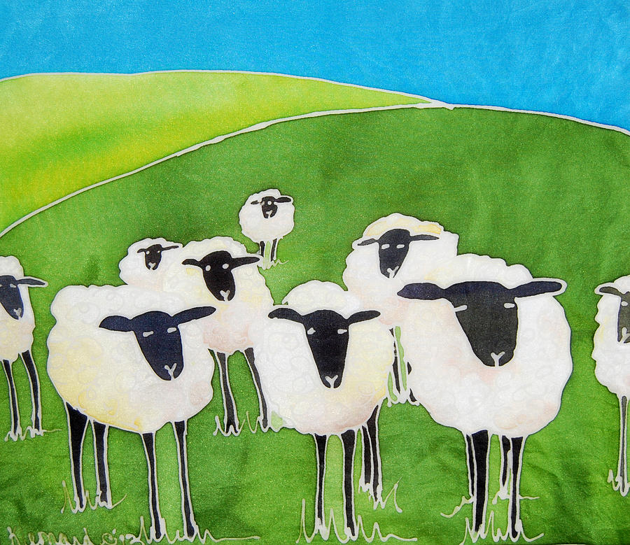 Sheep Painting - Were watching You by Karen Leonard