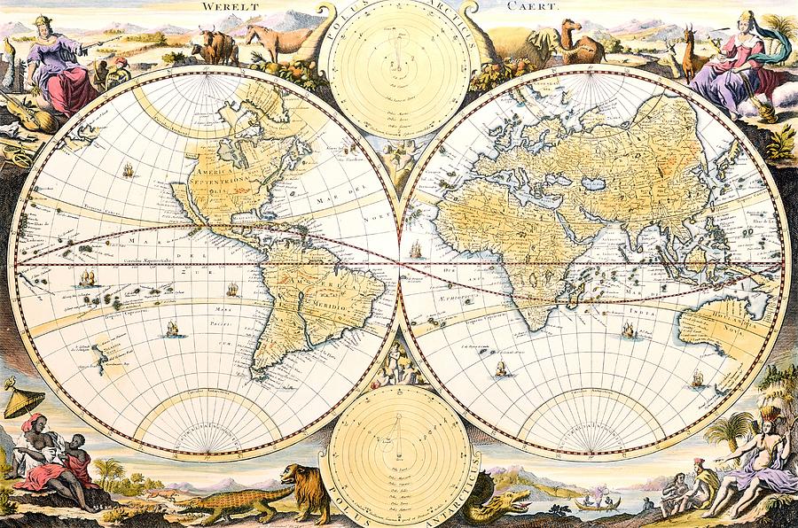 Antique World Map Drawing by Nicolaes the Elder Visscher - Fine Art America