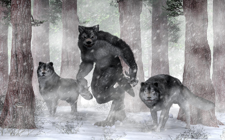 Werewolf and Wolves Digital Art by Daniel Eskridge