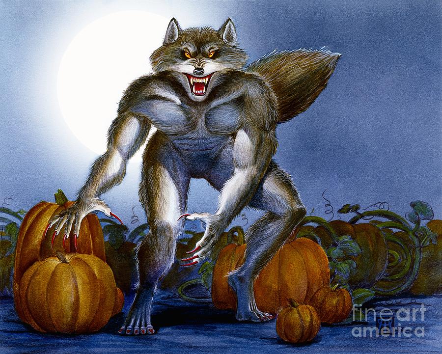 Werewolf with Pumpkins Painting by Melissa A Benson