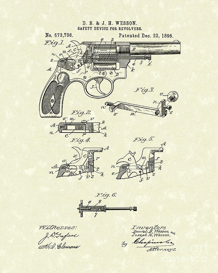 Wesson Revolver 1896 Patent Art Drawing by Prior Art Design
