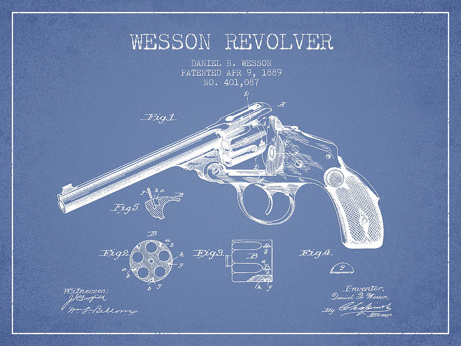 Wesson Revolver Patent Drawing From 1889 - Light Blue Digital Art