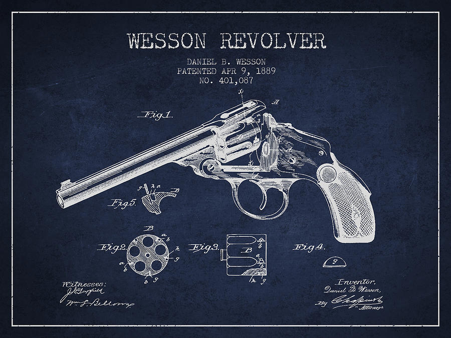 Wesson Revolver Patent Drawing From 1889 - Navy Blue Digital Art By ...