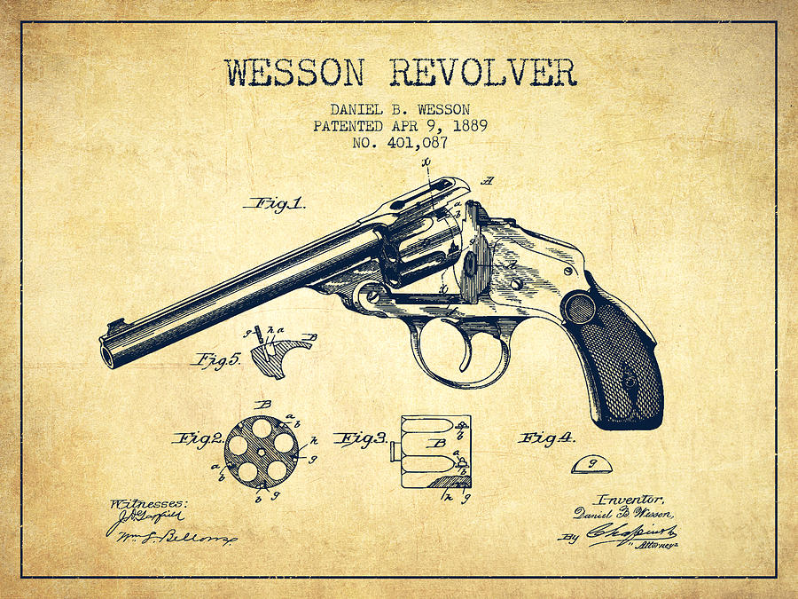 Wesson Revolver Patent Drawing From 1889 - Vintage Digital Art