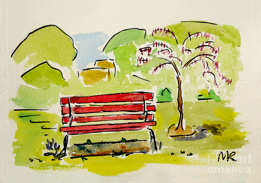 West Chester - Everhart Park Red Bench Painting by Michelle Reeve