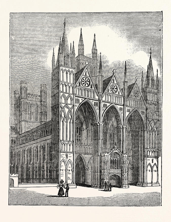 West Front Of Peterborough Cathedral Drawing by English School - Pixels