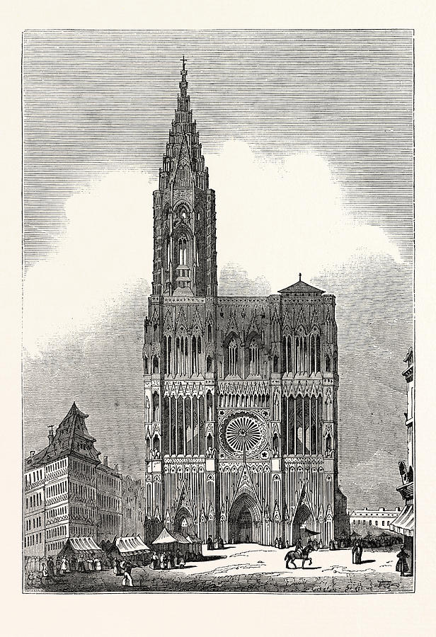 West Front Of Strasburg Cathedral Drawing by English School - Fine Art ...