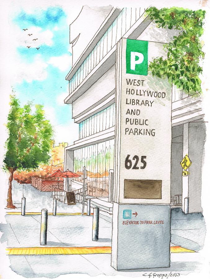 West Hollywood Library and Public Parking, San Vicente Blvd., West Hollyood, California Painting by Carlos G Groppa