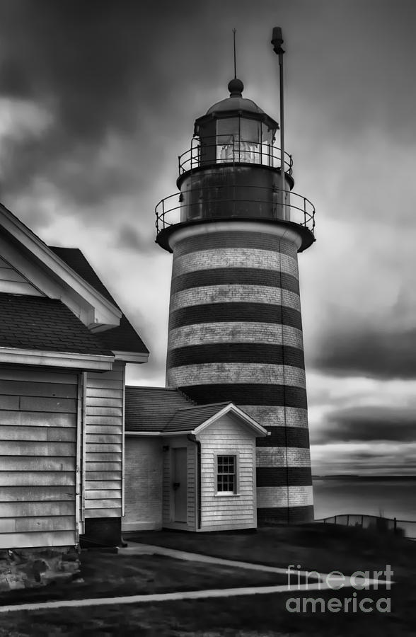 West Quaddy Lighthouse Storm bw Photograph by Jerry Fornarotto