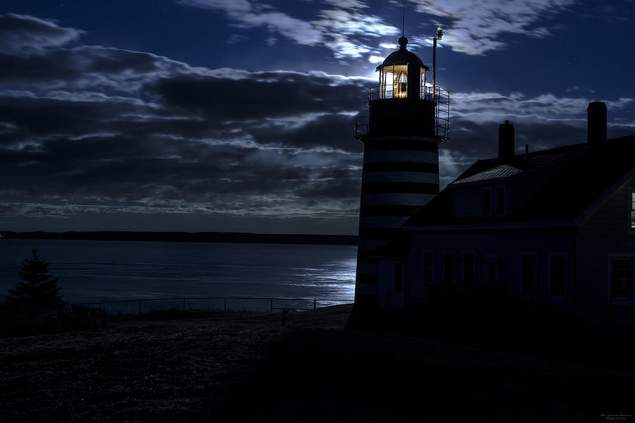 West Quoddy Head Light Moon Backlit Photograph by Marty Saccone