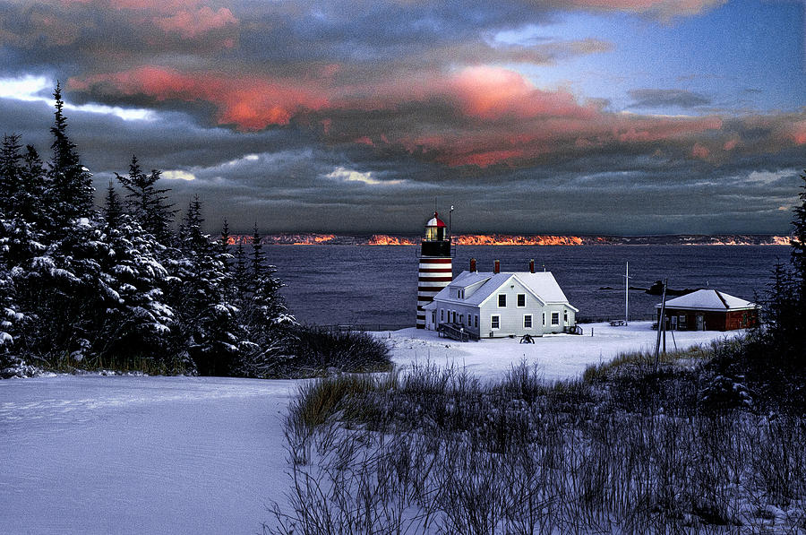 West Quoddy Head Lighthouse Winters Dusk Afterglow Photograph by Marty Saccone