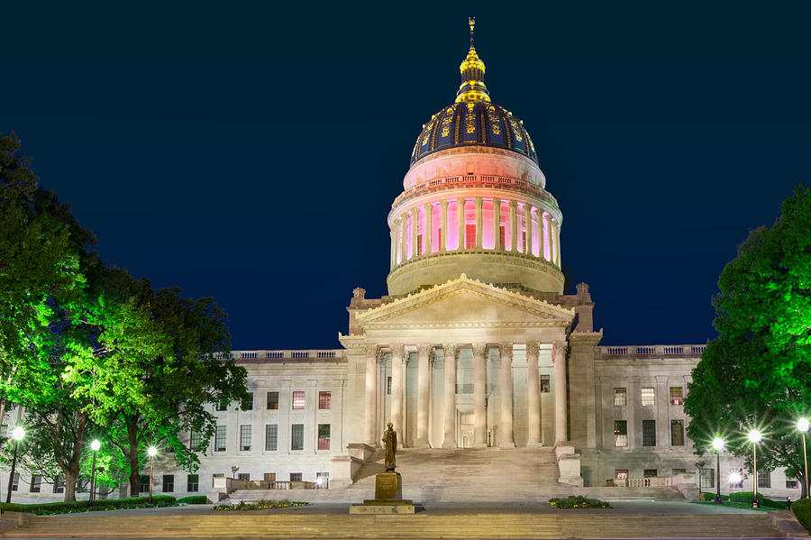 West Virginia Capitol lit in Pink Photograph by Mary Almond