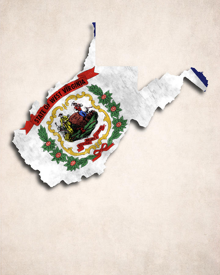 George Washington Digital Art - West Virginia Map Art with Flag Design by World Art Prints And Designs
