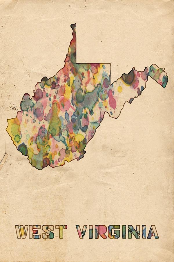 West Virginia Map Vintage Watercolor Painting by Florian Rodarte Fine Art America