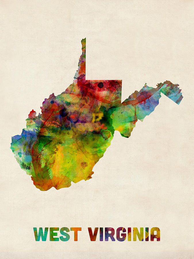 United States Map Digital Art - West Virginia Watercolor Map by Michael Tompsett