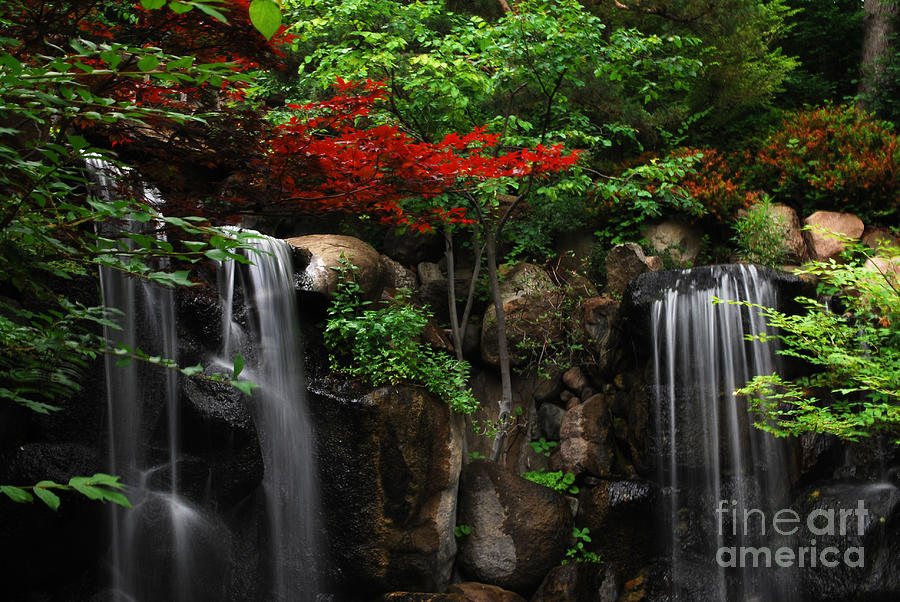 West Waterfall at Japanese Garden Photograph by Nancy Mueller