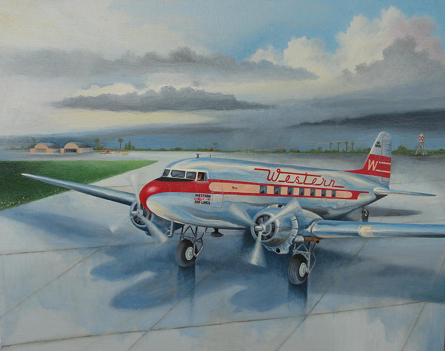 Transportation Painting - Western Airlines DC-3 by Stuart Swartz