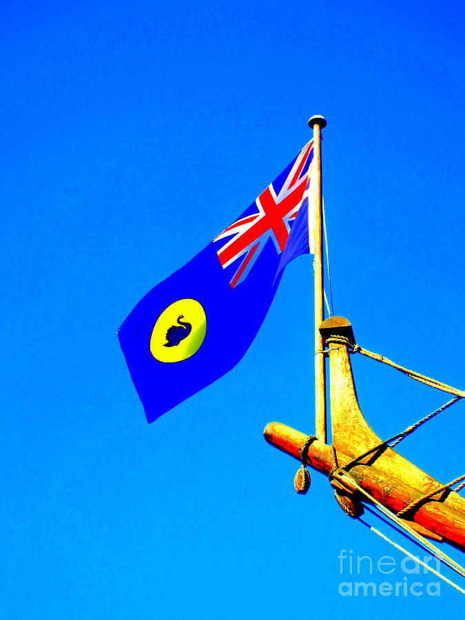 Flag Photograph - Western Australia Flag on the Duyfken 1606 by Roberto Gagliardi