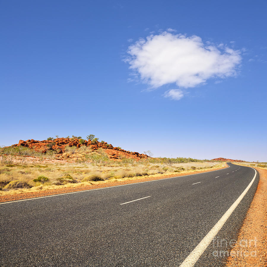 Landscape Photograph - Western Australia Pilbara Region Never Ending Long Curving Road  by Colin and Linda McKie