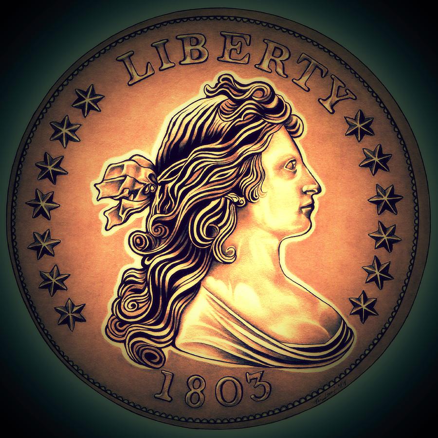 Western Draped Bust Liberty Dollar Drawing by Fred Larucci