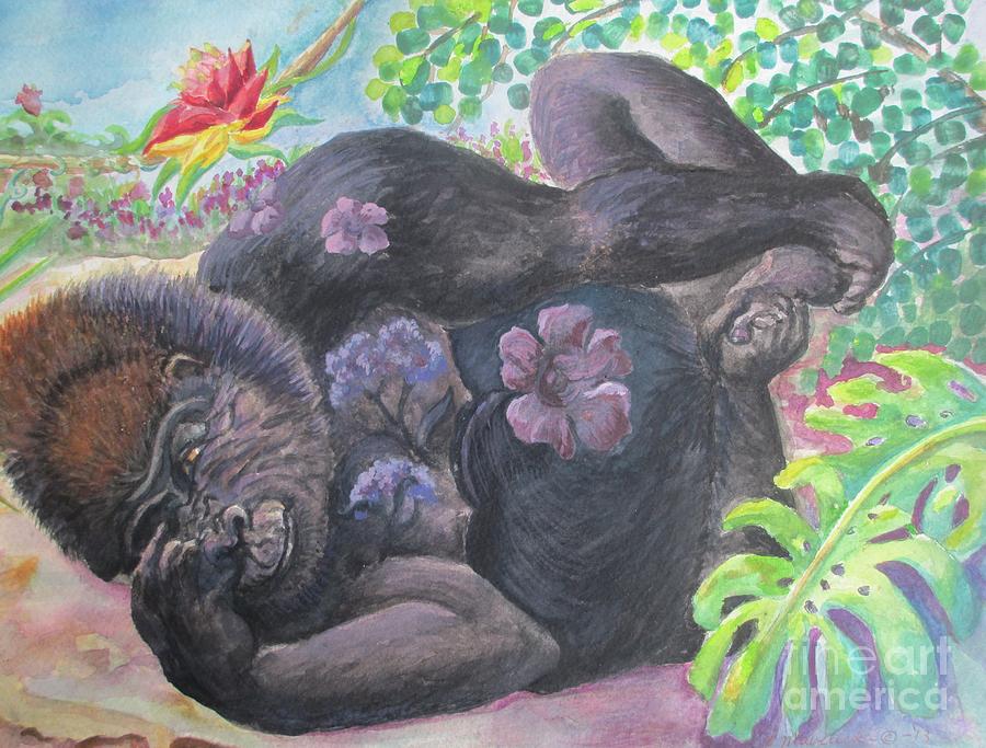 Gorilla Painting - Western Lowland Thinker by Lynn Maverick Denzer