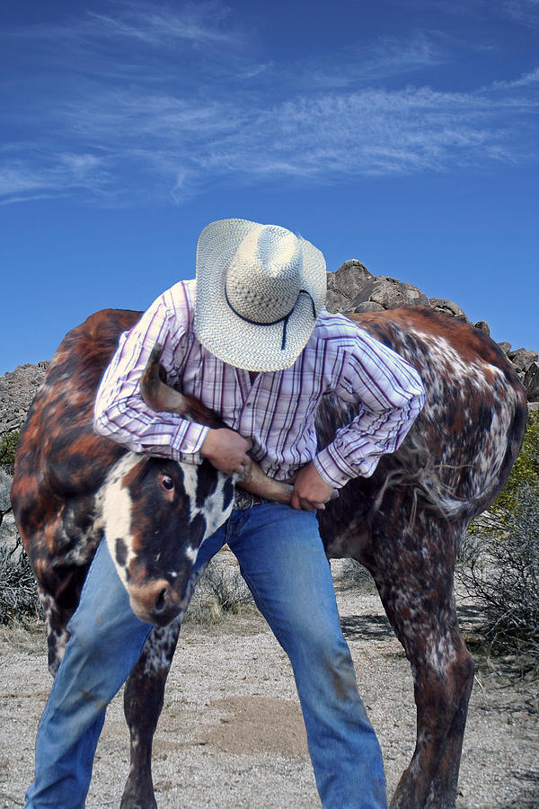 Boot Photograph - Western Steer Wrestling by Gary Keesler
