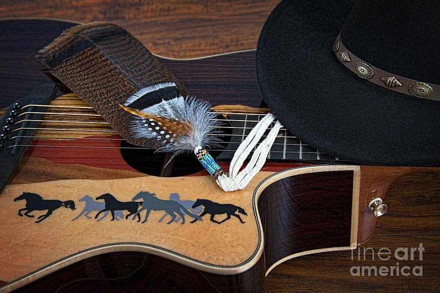 Guitar and Hat with Feather Photograph by Dianne Phelps