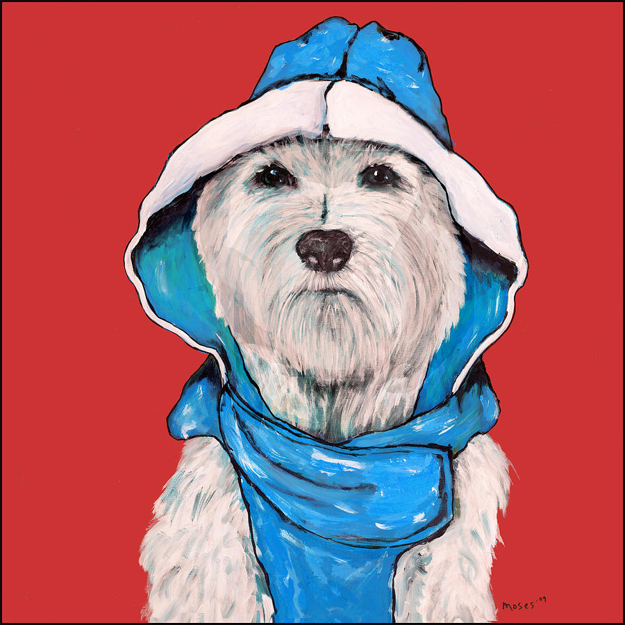 Westie in a Blue Slicker Painting by Dale Moses