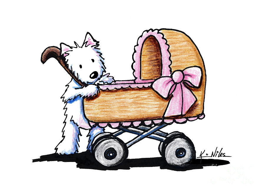 Westie Terrier Babysitter Drawing by Kim Niles aka KiniArt