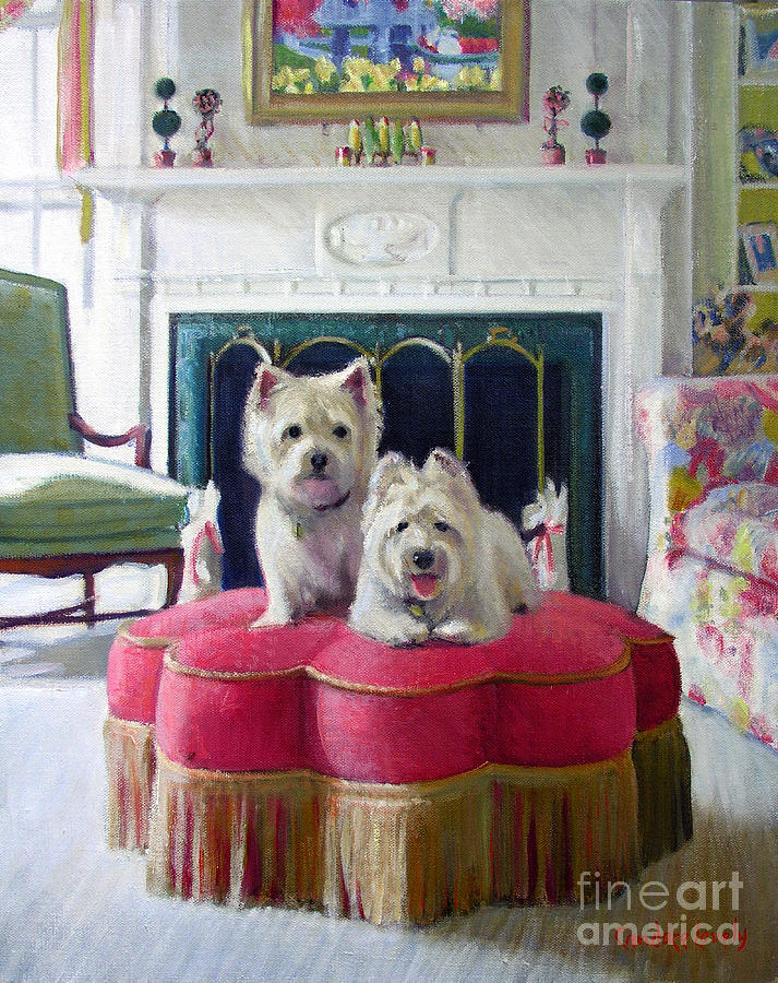 Westies in the Living Room Painting by Candace Lovely
