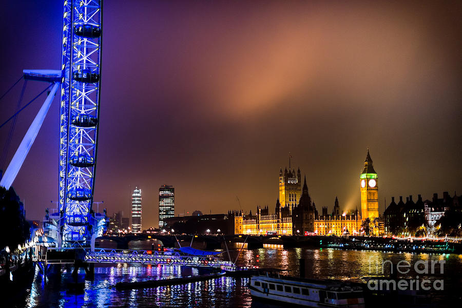 Westminster And Eye Night Glow Photograph