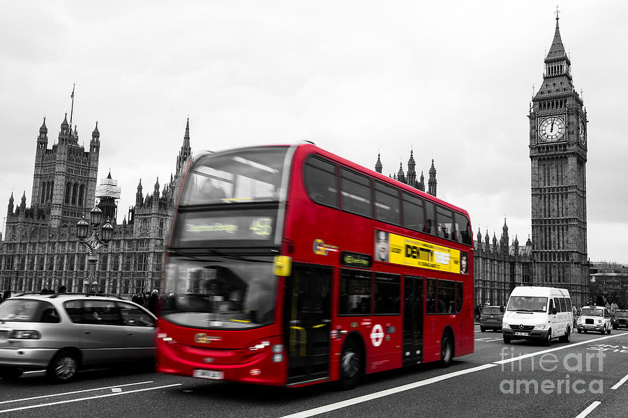 Westminster and Red Bus Photograph by Matt Malloy