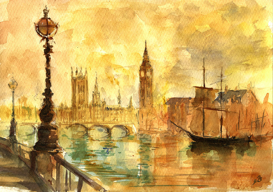 London Painting - Westminster palace London Thames by Juan  Bosco