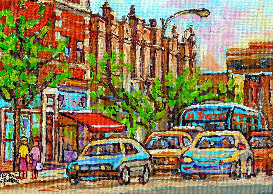 Westmount Street Scene Paintings - Bilboquet Ice Cream - Sherbrooke Street West - Montreal City Art Painting by Carole Spandau
