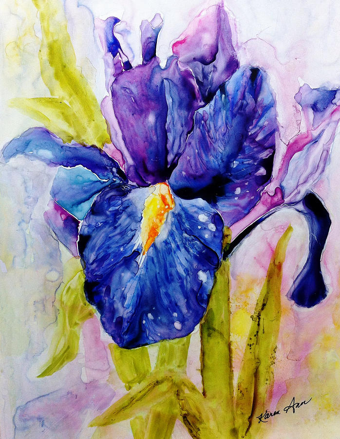 Wet Iris Painting by Karen Ann