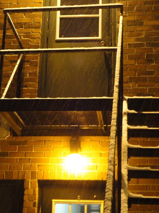 Brick Photograph - Wet Snow on a Black Metal Balcony by Guy Ricketts