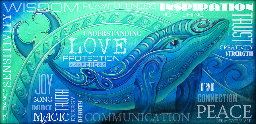 Whale Totem Wordart Painting by Reina Cottier