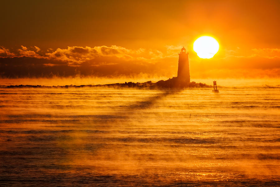 Whaleback In The Sea Smoke Photograph by Jeff Sinon