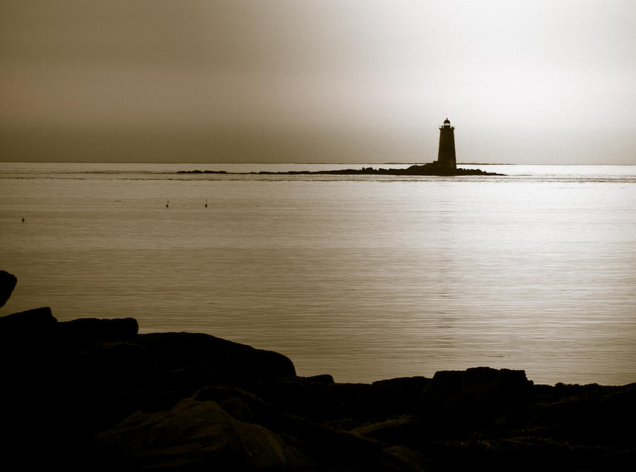 Black And White Photograph - Whaleback Ledge Lighthouse by Sherry Boylan