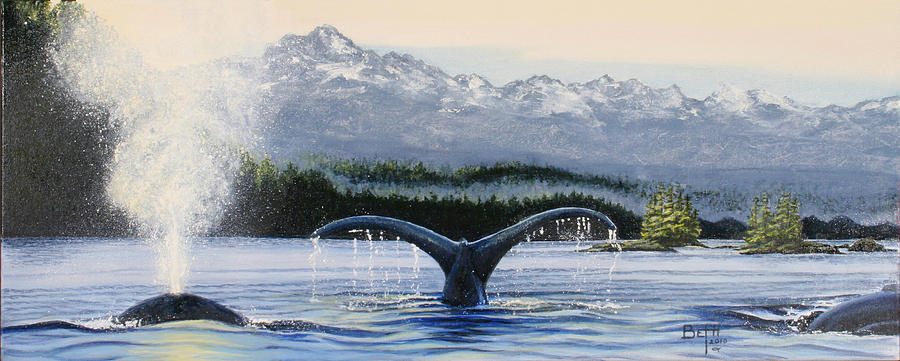 Whale Painting - Whales at play by Beth Gramith