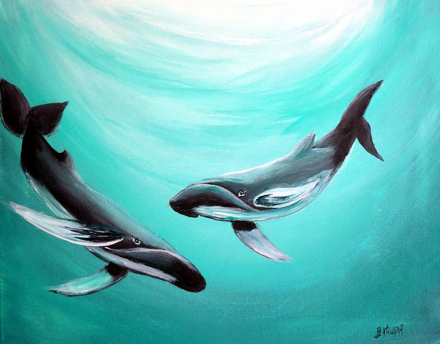 Whales Painting by Bernadette Krupa