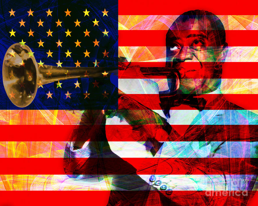 What A Wonderful World Louis Armstrong With Flag 20141218 v2 Photograph by Wingsdomain Art and Photography