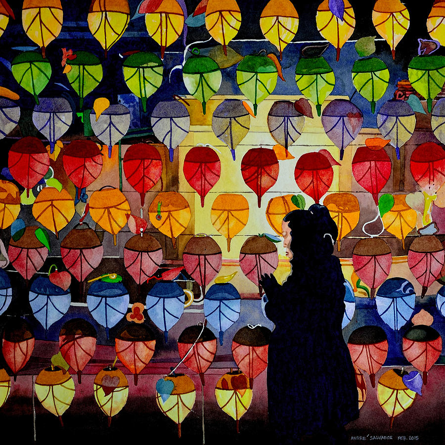 Lanterns Painting - What Colors Are Your Rice Paper Lanterns by Andre Salvador